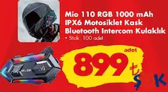 MİO 110 RGB 1000 MAH IPX6 MOTOSİKLET KASK BLUETOOTH INTERCOM KULAKLIK MİO 110 RGB 1000 MAH IPX6 MOTOSİKLET KASK BLUETOOTH INTERCOM KULAKLIK